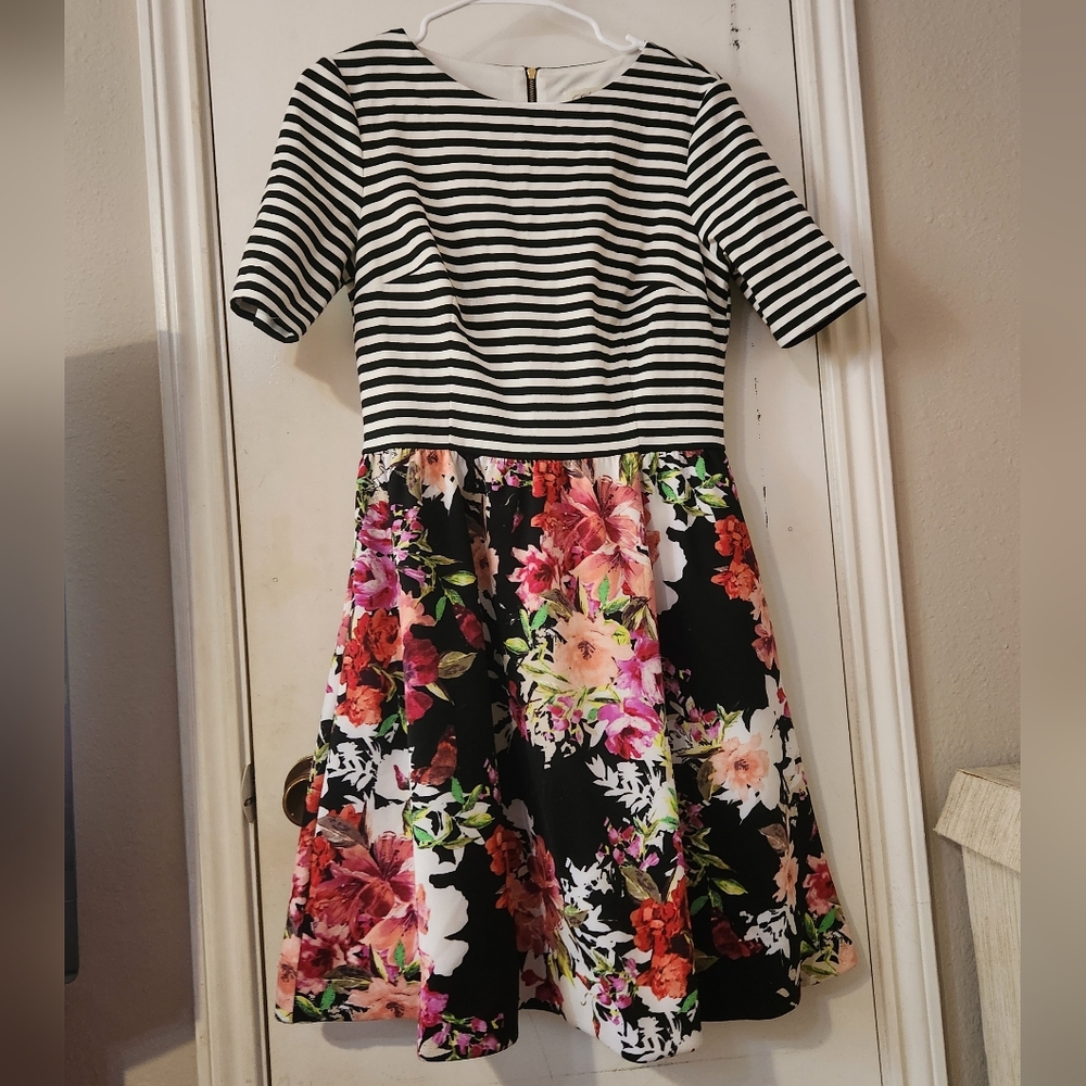 Eliza J floral and striped fit & flare dress